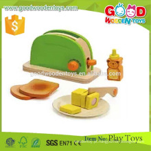 Boys Pretend Play Brinquedos de cozinha Real-Food Appliances Torradeira de madeira Set